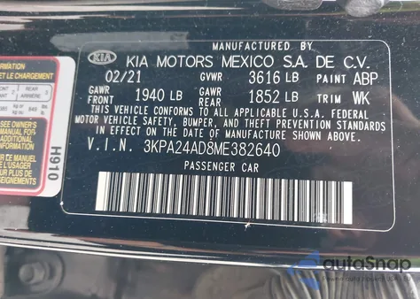 2021 Kia Rio S from USA, damaged, VIN 3KPA24AD8ME382640